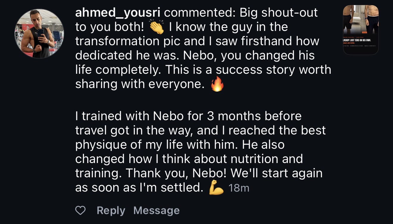 Client testimonial describing three months of coaching and his best physique